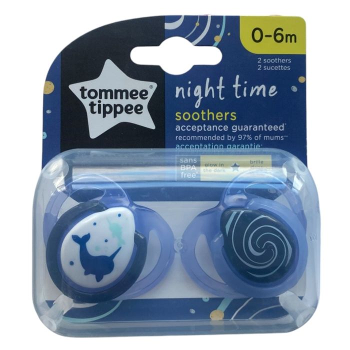 Knupīši  Tommee Tippee "Night Time" 0-6m  2vnt Whale