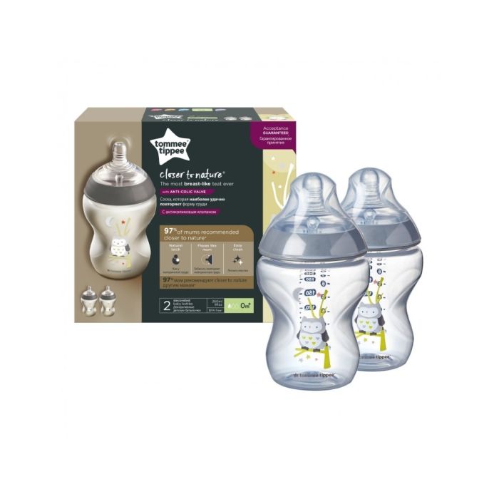 Mazuļa pudelītes "Tommee Tippee" ar knupīti 0m+ zilas 260ml 2gab.