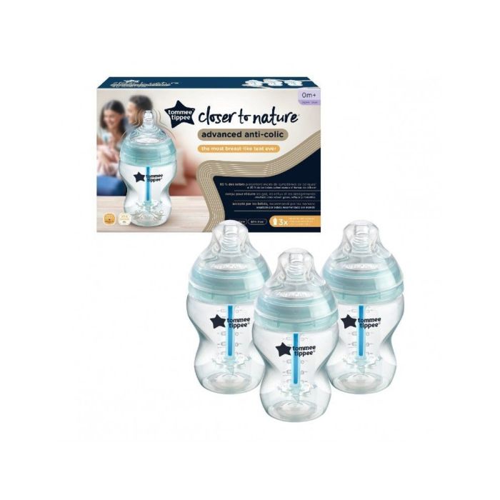 Mazuļa pudelīte "Tommee Tippee" ar knupīti Closer to nature Anti colic 0m+ 260ml 3 gab.