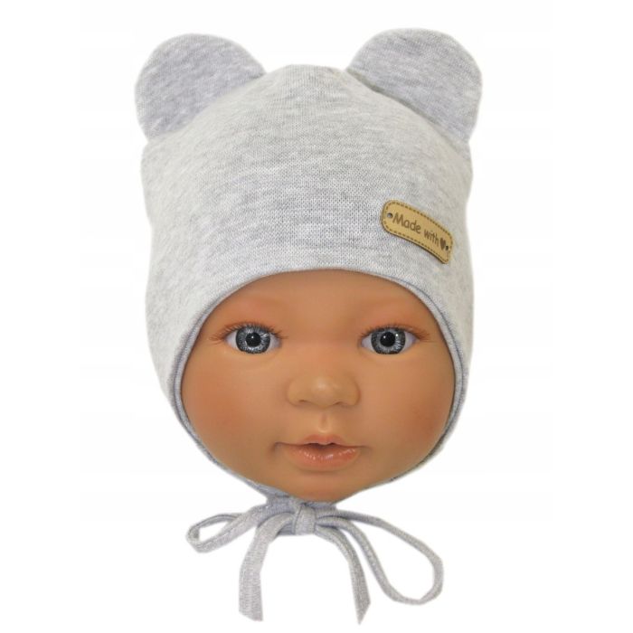 Zīdaiņu cepurīte ar šalli "Love" - Grey