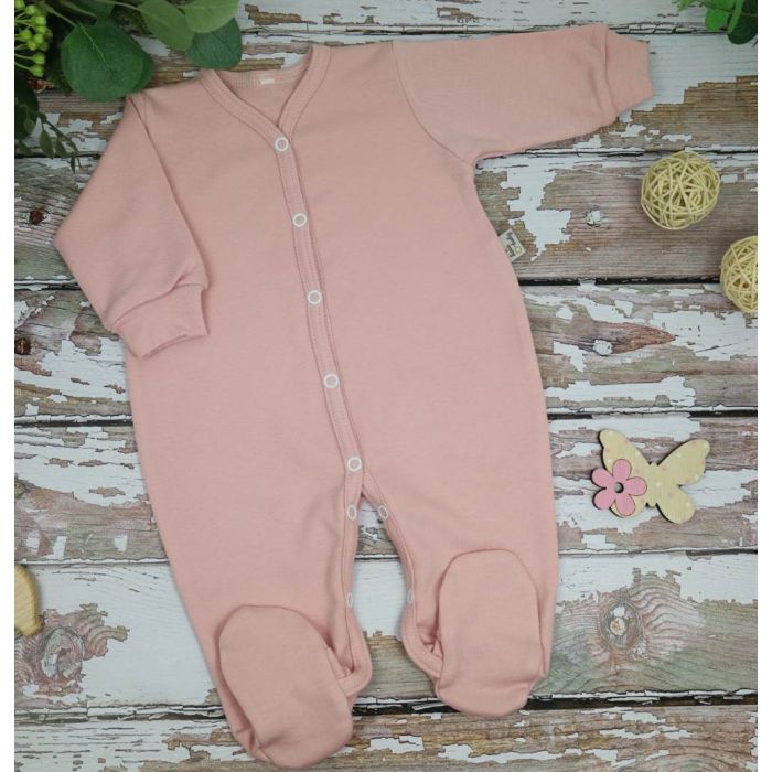 Zīdaiņu kokvilnas rāpulītis ar piedurknēm  "Blank" pale pink