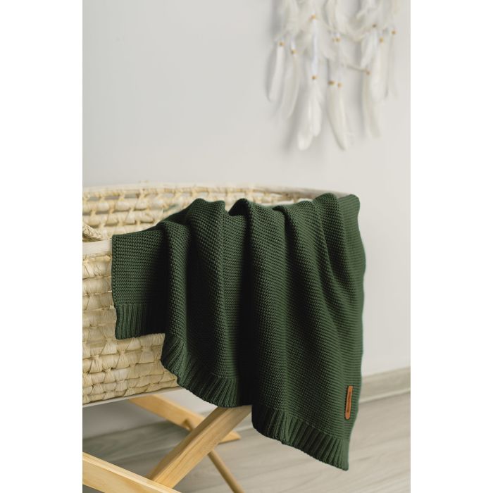 Adīts bambusa viskoze - kokvilnas pleds "Bamboo" 100x80 cm tumši zaļa