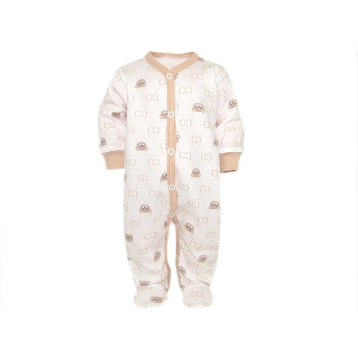 Zīdaiņu kokvilnas rāpulītis ar piedurknēm "Bear glamour" beige