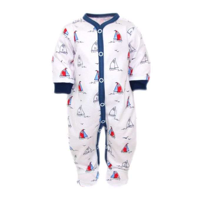 Zīdaiņu kokvilnas rāpulītis ar piedurknēm "Boats" balts