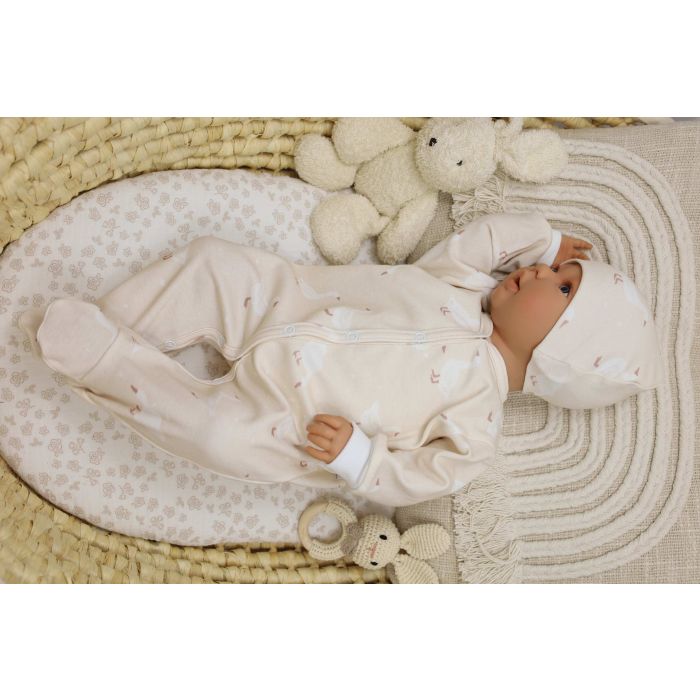 Zīdaiņu kokvilnas rāpulītis ar piedurknēm  "Goose" beige
