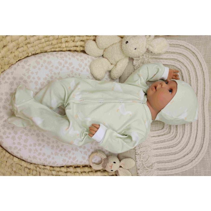 Zīdaiņu kokvilnas rāpulītis ar piedurknēm  "Goose " zaļš