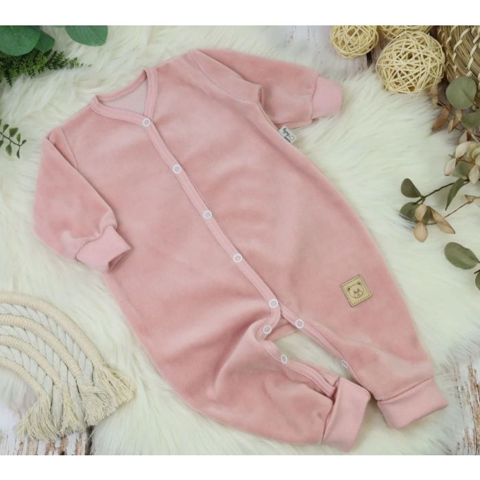 Zīdaiņu rāpulītis ar piedurknēm  "Velour pale pink"  