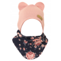 Zīdaiņu cepurīte ar šalli  "Love"  - Navy flora 