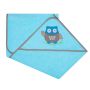 Dvielis ar kapuci  "Happy owl" 80x80cm "frotte" zils