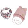 Zīdaiņu cepurīte ar šalli  "Love" - Powder pink flora
