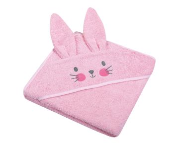 Bērnu dvielis ar kapuci "Bunny" 80x80 cm rozā