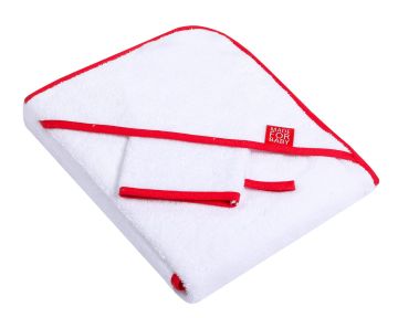 Bērnu dvielis ar mazgāšanai "Blank" 80x80 cm balts ar sarkanu