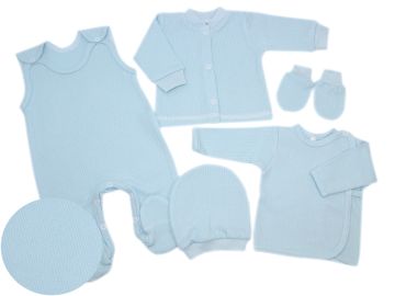 Kūdikio kraitelis - drabužėliai naujagimiui "Natural blue" 5 dalių 