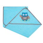 Dvielis ar kapuci  "Happy owl" 80x80cm "frotte" zils