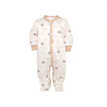 Zīdaiņu kokvilnas rāpulītis ar piedurknēm  "Bear glamour " beige