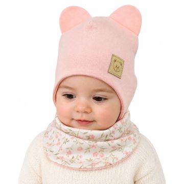 Zīdaiņu cepurīte ar šalli  "Candy pink" 