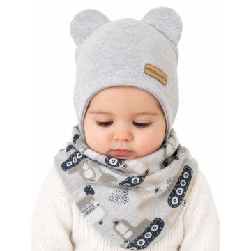 Zīdaiņu cepurīte ar šalli "Love" - Grey