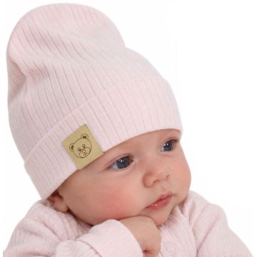 Rievota kokvilnas cepurīte mazulim "Kos beanie pink"