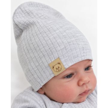 Rievota kokvilnas cepurīte mazulim "Kos beanie grey"