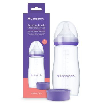Lansinoh NaturalWave barošanas pudelīte mazulim ar ātras plūsmas knupīti, 330 ml