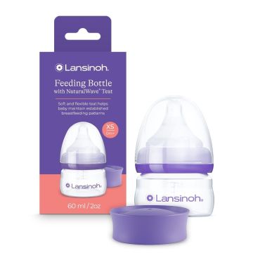Lansinoh barošanas pudelīte jaundzimušajam ar NaturalWave īpaši lēnas plūsmas knupīti, 60 ml