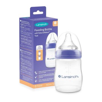 Lansinoh mOmma barošanas pudelīte mazulim ar NaturalWave® lēnas plūsmas knupīti, 160 ml