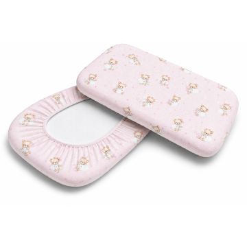 Kokvilnas palags ar gumiju šūpulītim 50x83 "Sweet bear pink"