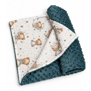 Divpusēja minky un muslīna sedziņa mazulim  „Minki dreams“, 100 × 75 cm sweet bears 