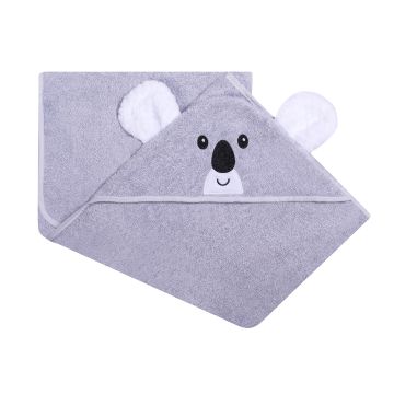 Rankšluostis kūdikiui "Koala" su gobtuvu 100x120cm pilkas