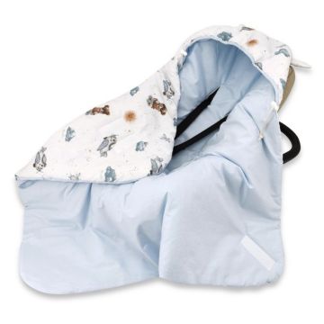 Siltināts autokrēsliņa guļammaiss ar kapuci „Teddy Aviator blue“ 90 × 90 cm