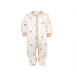 Zīdaiņu kokvilnas rāpulītis ar piedurknēm  "Bear glamour " beige