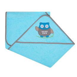 Dvielis ar kapuci  "Happy owl" 80x80cm "frotte" zils