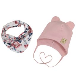 Zīdaiņu cepurīte ar šalli "Love" - Powder pink flora