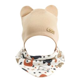 Zīdaiņu cepurīte ar šalli "Love" - Beige bears