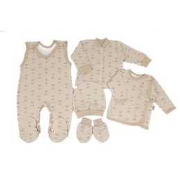 Kraitelis kūdikiui - šliaužtinukai, marškinėliai, kepurytė, pirštinytės su meškiukais